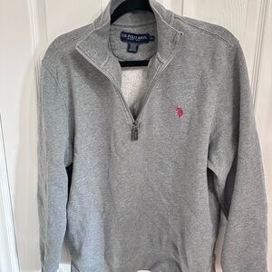 U.S. Polo Assn. Gray Quarter-Zip Pullover with Red Logo